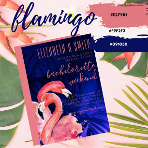 Tropical Flamingos Wedding Invitation Pink Blue