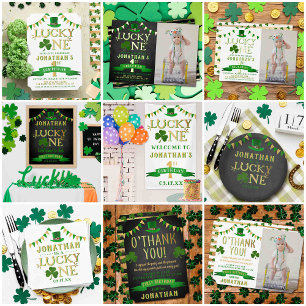 Lucky One Chalkboard Photo 1st Birthday Invitation