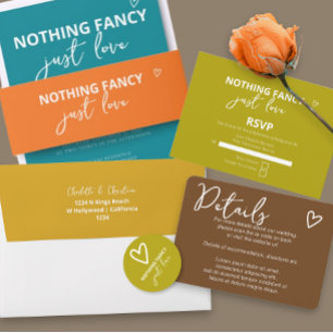 Nothing Fancy Just Love Retro 70s Wedding All In One Invitation