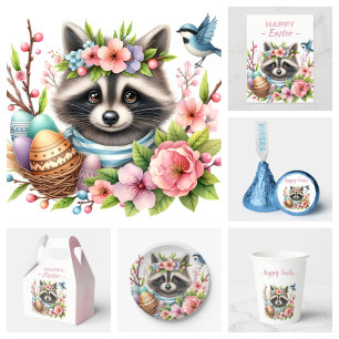 Easter Watercolor Raccoon Eggs and Flowers -   Paper Plates