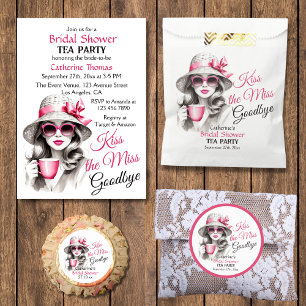Kiss The Miss Goodbye Bridal Shower Tea Party Invitation