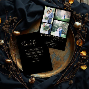 Black Trendy & Stylish Collage Wedding 7 Photos Tri-Fold Invitation