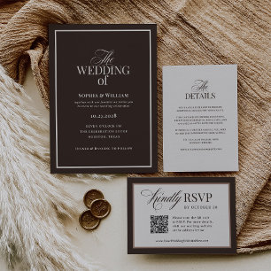 Dark Espresso Brown   Luxe Neutral Wedding Invitation