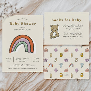 Boho Blue Newborn Icons Display Baby Shower Gold Foil Invitation