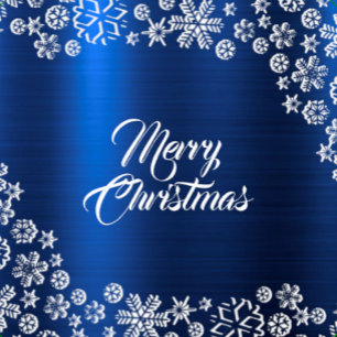 Christmas Party White Snowflakes Navy Blue Satin Ribbon