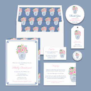 Pink Roses Chinoiserie Bridal Shower Recipe Card