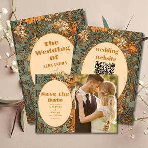 Photo Terracotta Floral Art Nouveau Wedding Save The Date