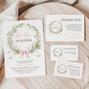 Boho Rustic Baby in Bloom Pink Bow Baby Shower Thank You Card