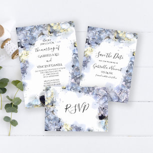 Blue Hydrangea Flowers Watercolor Wedding Invitation