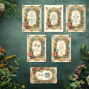 Photo Vintage Floral Art Nouveau Wedding Thank You Card