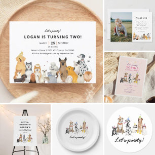 Dog Theme Girl Puppy Birthday Party Invitation