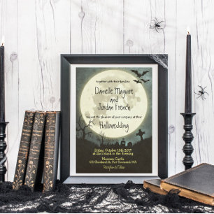 Save the Date Halloween wedding - moon, cemetery