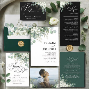 Modern Emerald Greenery Save The Date Card