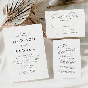 Modern Script Black and White Speckled Wedding Invitation