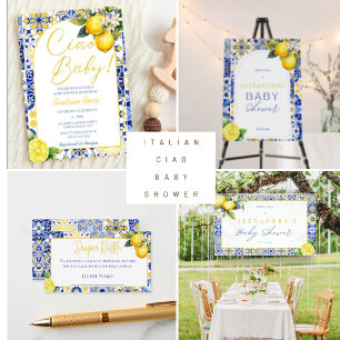 Ciao Baby Blue Tiles Lemon Amalfi Arch Baby Shower Invitation