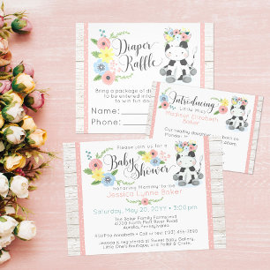 Baby Cow Rustic Floral Baby Birth Announcement