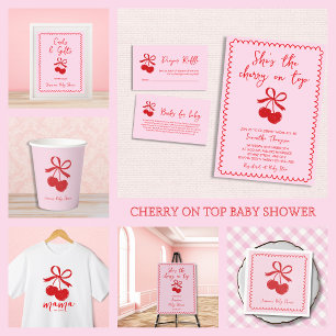 Cherry On Top Cute Hand Drawn Baby Girl Shower Invitation