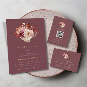 Autumn Floral Teacup Fall Bridal Shower Tea Foil Invitation