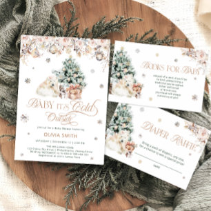 We Can Bearly Wait Winter Polar Bear Baby Shower Invitation