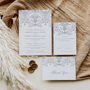 Elegant Silver Vintage Glamour Wedding Thank You Note Card