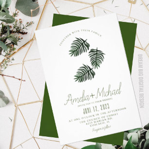 Watercolor Tropical Botanical Green Palm Wedding Invitation