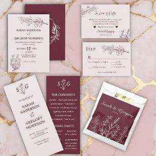 Red Wine Simple Boho Floral RSVP Enclosure Card