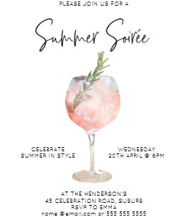 Elegant Summer Soiree Drinks Cocktail Party Pink Invitation