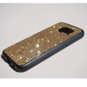 Samsung Galaxy S7 Black Rubber Gold Topaz Crystals