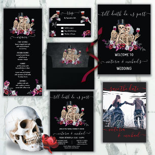 Gothic Skeleton Couple floral Wedding All In One Invitation