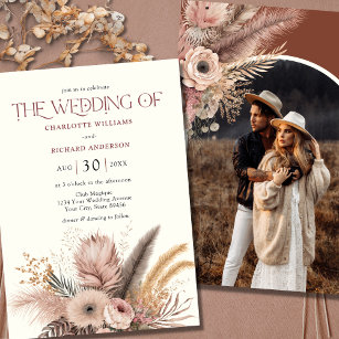 Boho Pampas Grass Terracotta Wedding Invitation