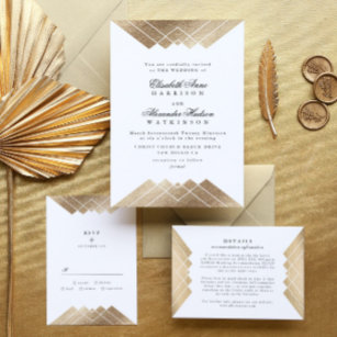 Geometric Gold Gatsby Wedding Pressed Foil Invitation