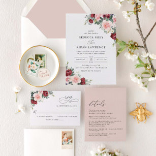 Budget Rustic Watercolor Floral Wedding Invitation