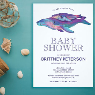 Watercolor Whale Boy Baby Shower Invitation