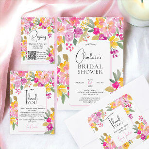 Garden bright floral watercolor bridal shower invitation