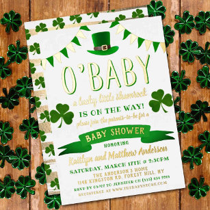 O'Baby St. Patrick's Day Baby Shower Real Foil Invitation