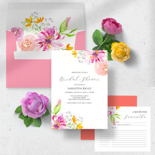 Floral Bridal Shower Invitations Vibrant Pink