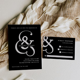 Whimsical Ampersand   Moody Black Wedding All In One Invitation
