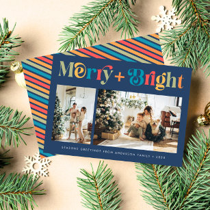 Merry and Bright Retro Colorful Family Classic Round Sticker