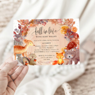Fall in Love Woodland Animals, Baby Shower by Mail Invitation