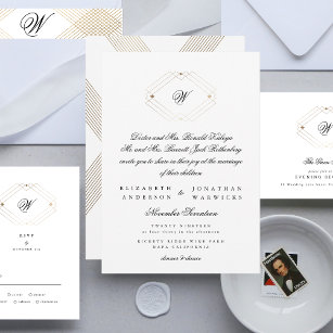 Classic Calligraphy Monogram Gold Deco Wedding Foil Invitation