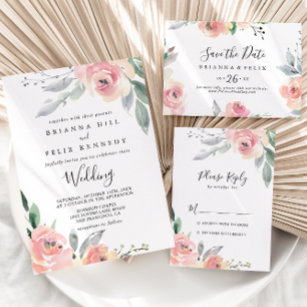 Elegant Pink Blush Floral Wedding Brunch Invitation