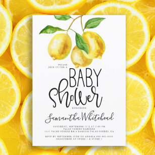 Lemon Drop Watercolor Diaper Raffle Baby Shower All In One Invitation