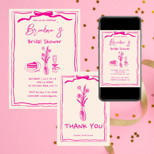 Handdrawn scribble retro pink ribbon bridal shower square sticker