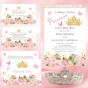 Crown   Butterflies Floral Princess Baby Shower Invitation