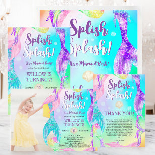 Beach party mermaid tails ocean Kids birthday Invitation