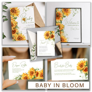 Baby in bloom elegant sunflower floral baby shower invitation