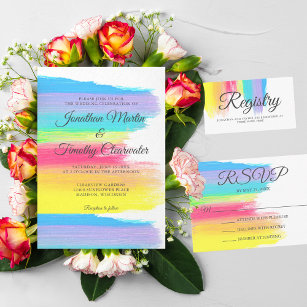 Bright Rainbow Modern Cheerful Gay Couple Wedding Invitation