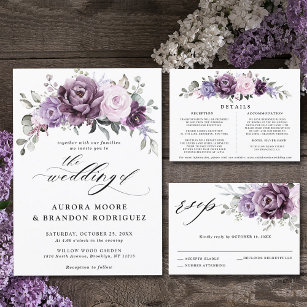 Shades of Dusty Purple Blooms Moody Floral Wedding Invitation Belly Band