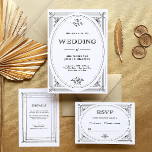 Modern Deco   Elegant Rose Gold Wedding Foil Invitation