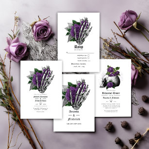 Purple Floral Gothic Wedding QR Code Invitation